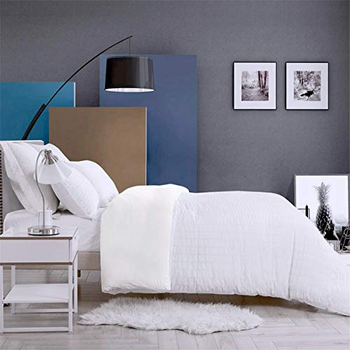 Funda nórdica Seersucker clásica blanca para adolescentes Adultos Juego de ropa de cama plisada con 2 fundas de almohada Funda clásica de edredón Fruncido y engarzado Tamaño doble 200 × 200 cm