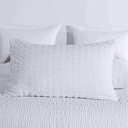Funda nórdica Seersucker clásica blanca para adolescentes Adultos Juego de ropa de cama plisada con 2 fundas de almohada Funda clásica de edredón Fruncido y engarzado Tamaño doble 200 × 200 cm