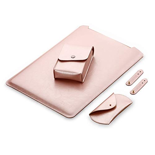 Funda Ordenador Portátil Portátil de cuero de microfibra interna del bolso del bolso + Power + ratón bolsa de almacenamiento + 2 devanaderas, for el MacBook Pro de 13,3 pulgadas ( Color : Rose Gold )