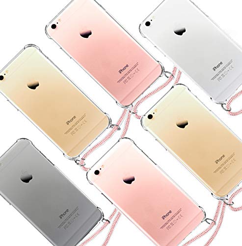 Funda para iPhone 6, Transparente Silicona Carcasa con Cuerda para iPhone 6S, Suave TPU Case con Cuerda para Colgar Ajustable Anti Golpes Protector Case - Rosa de Oro