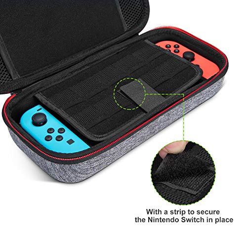 Funda para Nintendo Switch - Younik Versión mejorada Viaje rígida Case con más Espacio de almacenamiento para 19 Juegos, oficial adaptador de AC y otros accesorios Nintendo Switch - Gris