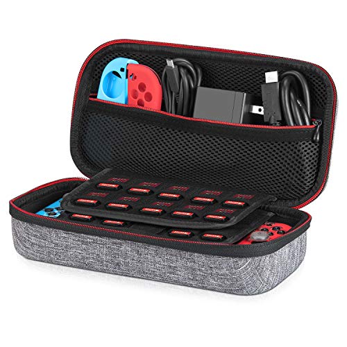 Funda para Nintendo Switch - Younik Versión mejorada Viaje rígida Case con más Espacio de almacenamiento para 19 Juegos, oficial adaptador de AC y otros accesorios Nintendo Switch - Gris
