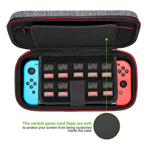 Funda para Nintendo Switch - Younik Versión mejorada Viaje rígida Case con más Espacio de almacenamiento para 19 Juegos, oficial adaptador de AC y otros accesorios Nintendo Switch - Gris