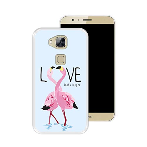 Funda Transparente para [ Huawei GX8 - G8 ] diseño [ Flamencos con Eslogan - Love Lasts Longer ] Carcasa Silicona Flexible TPU
