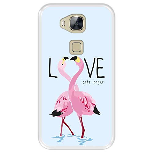 Funda Transparente para [ Huawei GX8 - G8 ] diseño [ Flamencos con Eslogan - Love Lasts Longer ] Carcasa Silicona Flexible TPU