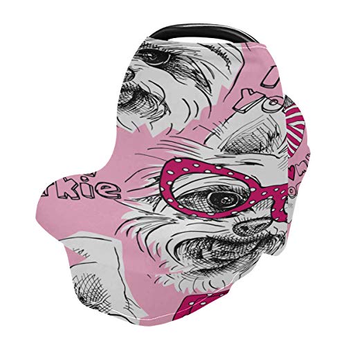 Fundas de asiento de coche Baby Girl A Dog York In Glasses Baby Girl Silla alta Cubierta Carseat Nursing Cover Girl Nursing Cover para Baby Boy Protege a bebés y madres lactantes Baby Shower Gift