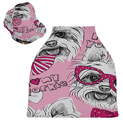 Fundas de asiento de coche Baby Girl A Dog York In Glasses Baby Girl Silla alta Cubierta Carseat Nursing Cover Girl Nursing Cover para Baby Boy Protege a bebés y madres lactantes Baby Shower Gift