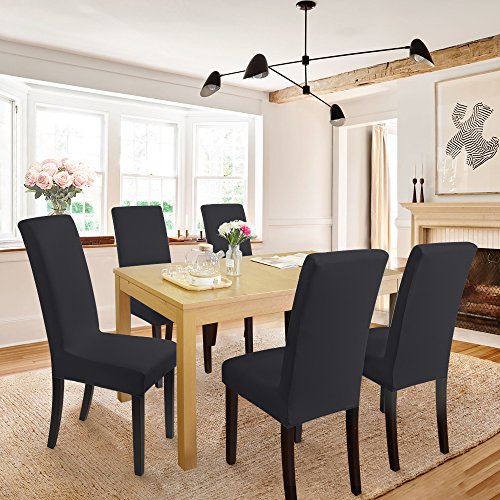 Fundas para sillas Pack de 4 Fundas sillas Comedor Fundas elásticas, Cubiertas para sillas,bielástico Extraíble Funda, Muy fácil de Limpiar, Duradera (Paquete de 4, Negro )
