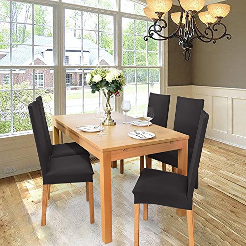 Fundas para sillas Pack de 4 Fundas sillas Comedor Fundas elásticas, Cubiertas para sillas,bielástico Extraíble Funda, Muy fácil de Limpiar, Duradera (Paquete de 4, Negro )