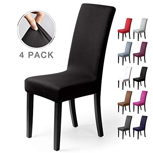Fundas para sillas Pack de 4 Fundas sillas Comedor Fundas elásticas, Cubiertas para sillas,bielástico Extraíble Funda, Muy fácil de Limpiar, Duradera (Paquete de 4, Negro )
