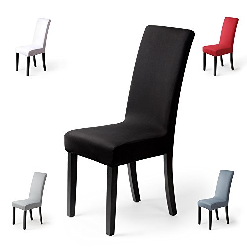 Fundas para sillas Pack de 4 Fundas sillas Comedor Fundas elásticas, Cubiertas para sillas,bielástico Extraíble Funda, Muy fácil de Limpiar, Duradera (Paquete de 4, Negro )