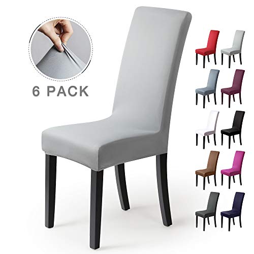 Fundas para sillas Pack de 6 Fundas sillas Comedor Fundas elásticas, Cubiertas para sillas,bielástico Extraíble Funda, Muy fácil de Limpiar, Duradera (Paquete de 6, Gris-Plateado)
