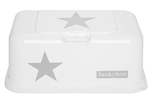 Funky Box FB09- Cajita para toallitas húmedas con diseño estrella, 21 x 13 x 9 cm, color blanco