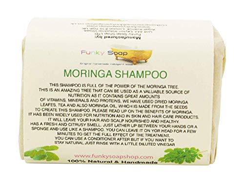 Funky Soap Moringa Champú Barra , 100% Natural Hecho a Mano, 1 Barra de 120g