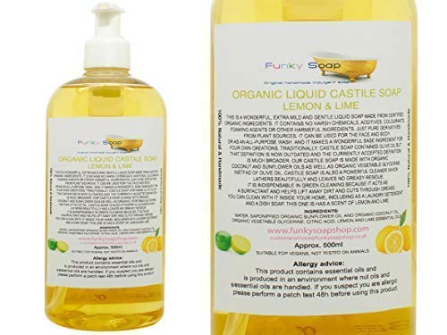 Funky Soap Orgánico Líquido Castile Jabón, Limón/Lima 100% Natural sin SLS 500ml