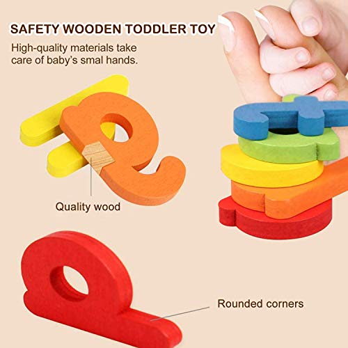 Funmo Alphabet Letter Word Match,Juego Educativo de Alfabetización en Inglés para Niños,Wooden Letters Puzzle Educational Toy,Alfabetos Tarjetas Flash,Aprender a Leer,Deletrear y Practicar para Niños