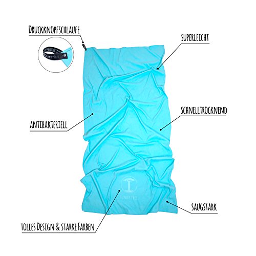 Funny Tree® Microfibra Toalla de Playa XXL 100x200 cm (Turquesa), Ultraligera, de Secado rápido I Fitness Toalla Grande Ideal para Sauna Yoga Natación Bienestar Senderismo Mochila Viaje Playa