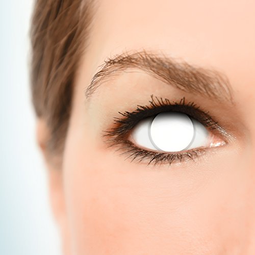 FUNZERA® Lentillas de Colores Blind White + recipiente para lentes de contacto, sin dioptrías pack de 2 unidades - cómodas y perfectas para Halloween, Carnaval, sin corregir