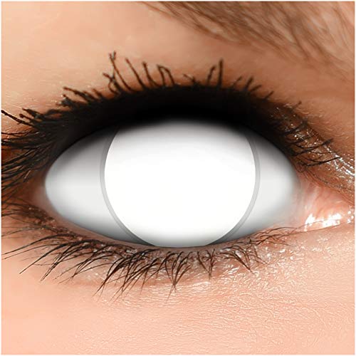 FUNZERA® Lentillas de Colores Blind White + recipiente para lentes de contacto, sin dioptrías pack de 2 unidades - cómodas y perfectas para Halloween, Carnaval, sin corregir