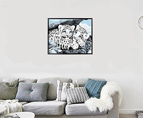 Fuumuui DIY preimpreso Lienzo Regalo de Pintura al óleo para Adultos niños Pintura por número Kits con Marco de Madera para la decoración casera -Hermanos Tigre 16 * 20 Pulgadas