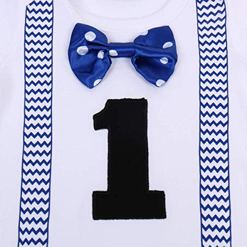 FYMNSI Bebé Niño Primer Cumpleaños Traje Algodón Manga Corta Caballero Corbata de Lazo Mameluco Pantalones Cortos Conjunto de Ropa 2pcs Fiesta Fotografía Cake Smash Outfit Azul