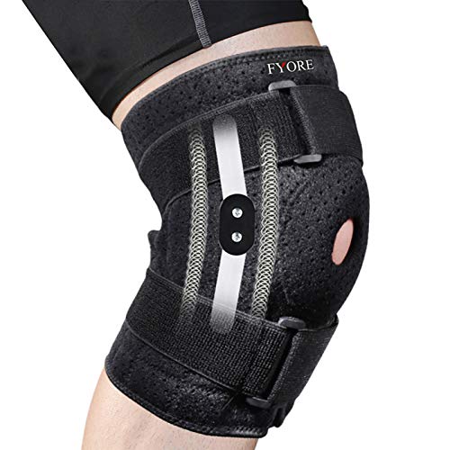 Fyore Rodilleras Deportivas Ajustable Rodillera con Bisagras Apoyo para Menisco Rodillera Rotuliana Profesional Antideslizante Crossfit, Motocross, Voleibol, Trabajo, Ortopédicas, Baloncesto, ACL M