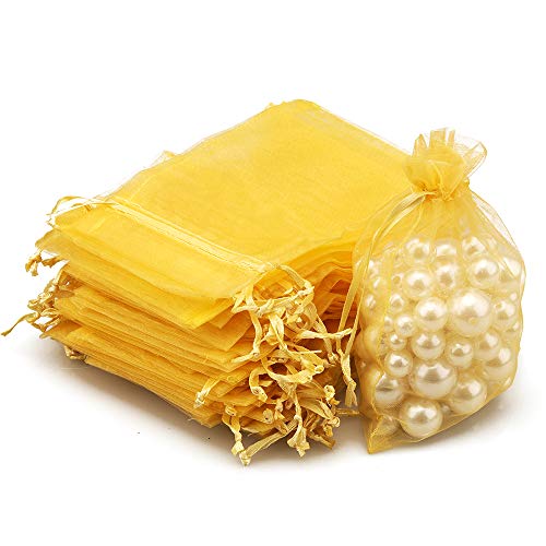 G2PLUS 100PCS Bolsas de Organza Dorado Bolsas de Organza de Regalo Bolsitas de Tela para Boda Favores y Joyas 10x15cm