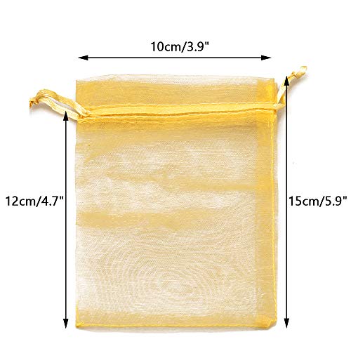 G2PLUS 100PCS Bolsas de Organza Dorado Bolsas de Organza de Regalo Bolsitas de Tela para Boda Favores y Joyas 10x15cm