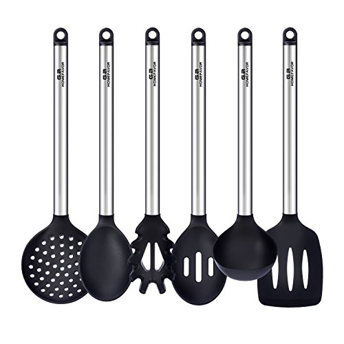 GA Homefavor Chef Buddy 6 Piezas de Cocina Juego de Herramientas de Acero Inoxidable Utensilios de Cocina Silicona Resistente al Calor Negro