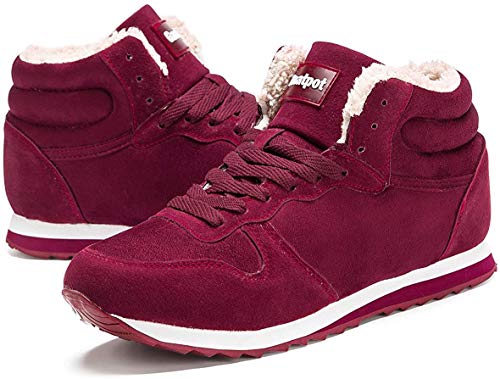Gaatpot Zapatos Invierno Botas Forradas de Nieve Zapatillas Sneaker Botines Planas para Hombres Mujer Rojo EU 35.5 = CN 36