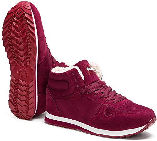 Gaatpot Zapatos Invierno Botas Forradas de Nieve Zapatillas Sneaker Botines Planas para Hombres Mujer Rojo EU 35.5 = CN 36