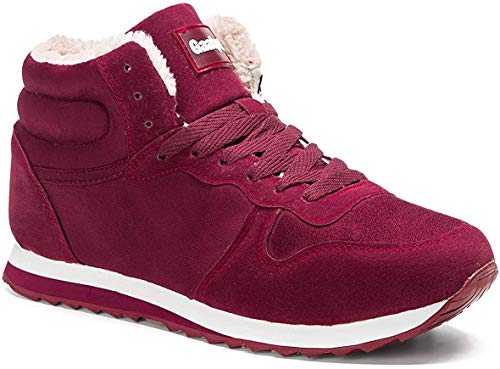 Gaatpot Zapatos Invierno Botas Forradas de Nieve Zapatillas Sneaker Botines Planas para Hombres Mujer Rojo EU 35.5 = CN 36