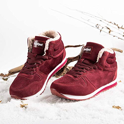 Gaatpot Zapatos Invierno Botas Forradas de Nieve Zapatillas Sneaker Botines Planas para Hombres Mujer Rojo EU 35.5 = CN 36