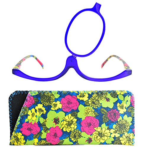 Gafas de Maquillaje, Gafas Para Maquillarse con Lente Abatible,Gafas con Lente que Gira Para Ayudarte con el Maquillaje con Funda Gratuita, Dioptrías +3.0 (Azul)