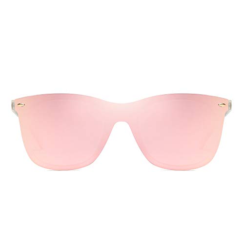 Gafas de Sol de Espejo Sin Marco Una Pieza Sin Montura Anteojos Hombre Mujer(Transparente/Espejo Rosa)