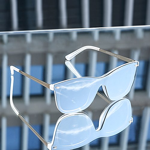 Gafas de Sol de Espejo Sin Montura Una Pieza Sin Marco Anteojos Hombre Mujer (Transparente/Espejo Plateado)