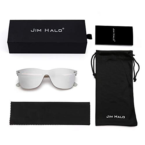 Gafas de Sol de Espejo Sin Montura Una Pieza Sin Marco Anteojos Hombre Mujer (Transparente/Espejo Plateado)