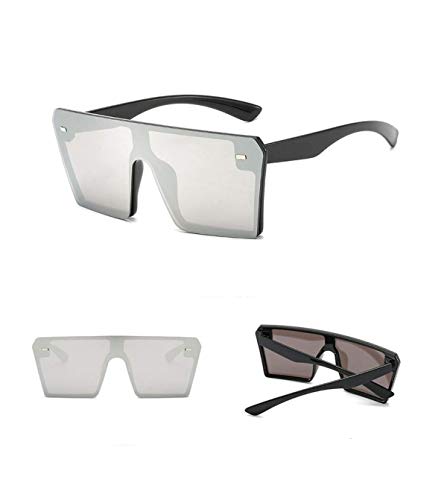 Gafas de sol de tamaño grande con parte superior plana para mujer, diseño cuadrado, retro y clásico como el que usan las famosas Plateado metallic silver talla única