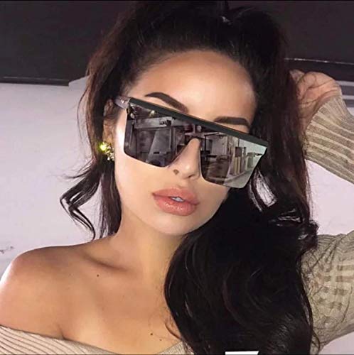 Gafas de sol de tamaño grande con parte superior plana para mujer, diseño cuadrado, retro y clásico como el que usan las famosas Plateado metallic silver talla única
