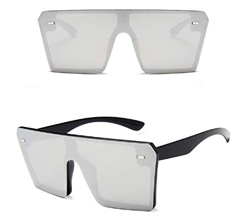 Gafas de sol de tamaño grande con parte superior plana para mujer, diseño cuadrado, retro y clásico como el que usan las famosas Plateado metallic silver talla única
