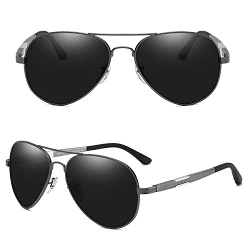 Gafas de sol polarizadas estilo aviador Unisex de Duco, gafas de piloto con bisagra de muelle, estuche y paño de limpieza, 3026 (Gunmetal-Gris)