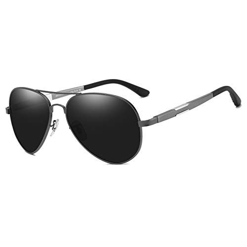 Gafas de sol polarizadas estilo aviador Unisex de Duco, gafas de piloto con bisagra de muelle, estuche y paño de limpieza, 3026 (Gunmetal-Gris)