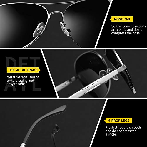Gafas de sol polarizadas estilo aviador Unisex de Duco, gafas de piloto con bisagra de muelle, estuche y paño de limpieza, 3026 (Gunmetal-Gris)