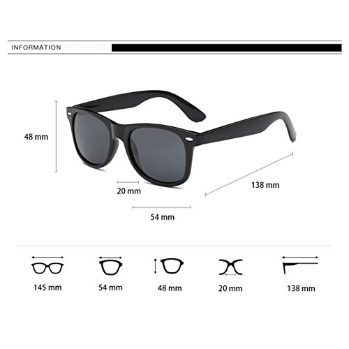 Gafas de sol polarizadas Mujeres Hombres niños Damas Unisex Protección UV400 Antideslumbrante con Estuche Gafas de sol de gran tamaño Retro Moda para Deportes conducción Pesca Negro Plástico gris