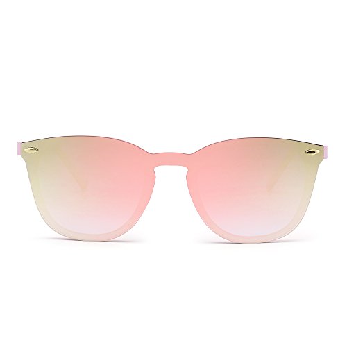 Gafas de Sol Sin Montura Una Pieza de Espejo Reflexivo Anteojos Para Hombre Mujer(Rosa/Rosa Espejo)