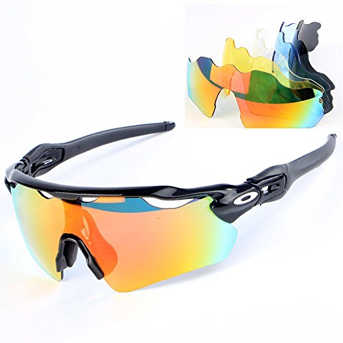 Gafas Polarizadas Deporte Bici Anti UV400 Gafas para Correr Running Antivaho con 5 Lentes Intercambiables Adaptadas También A Ciclismo Bicicleta De Montaña MTB,A