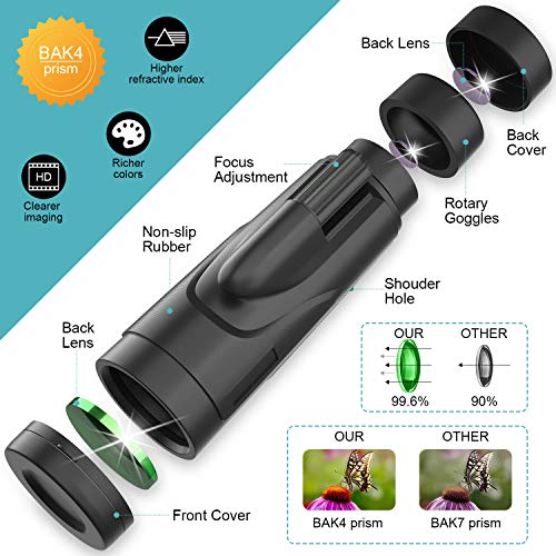 Gafild Monocular, 12 x 50 HD Monocular Impermeable monoculo telescopio portatil para Viajes de Caza, Juego de Pelota, Concierto con Adaptador de Soporte para Smartphone y trípode