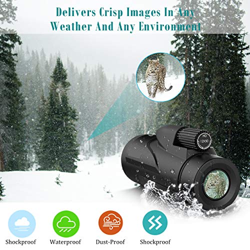 Gafild Monocular, 12 x 50 HD Monocular Impermeable monoculo telescopio portatil para Viajes de Caza, Juego de Pelota, Concierto con Adaptador de Soporte para Smartphone y trípode