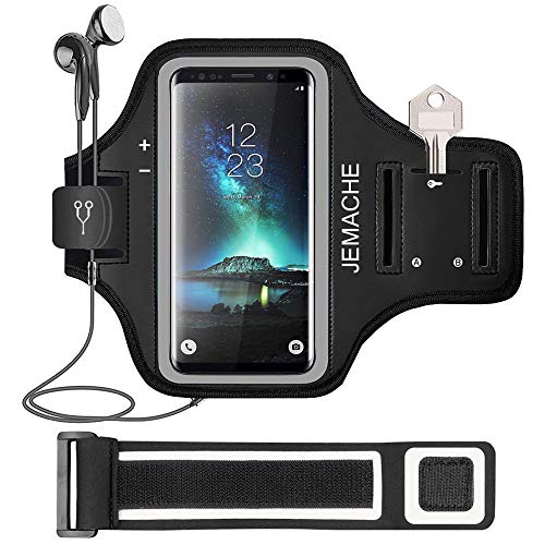 Galaxy S20+ S10+ S9+ S8+ Brazalete, JEMACHE Gimnasio Correr Ejercicio Banda de Brazo para Samsung Galaxy S20 Plus/S10 Plus/S9 Plus/S8 Plus con Clave Titular (Negro)