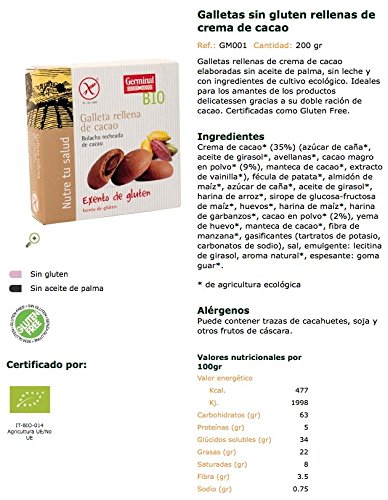 Galletas sin gluten rellenas de crema de cacao bio - Germinal - 200g